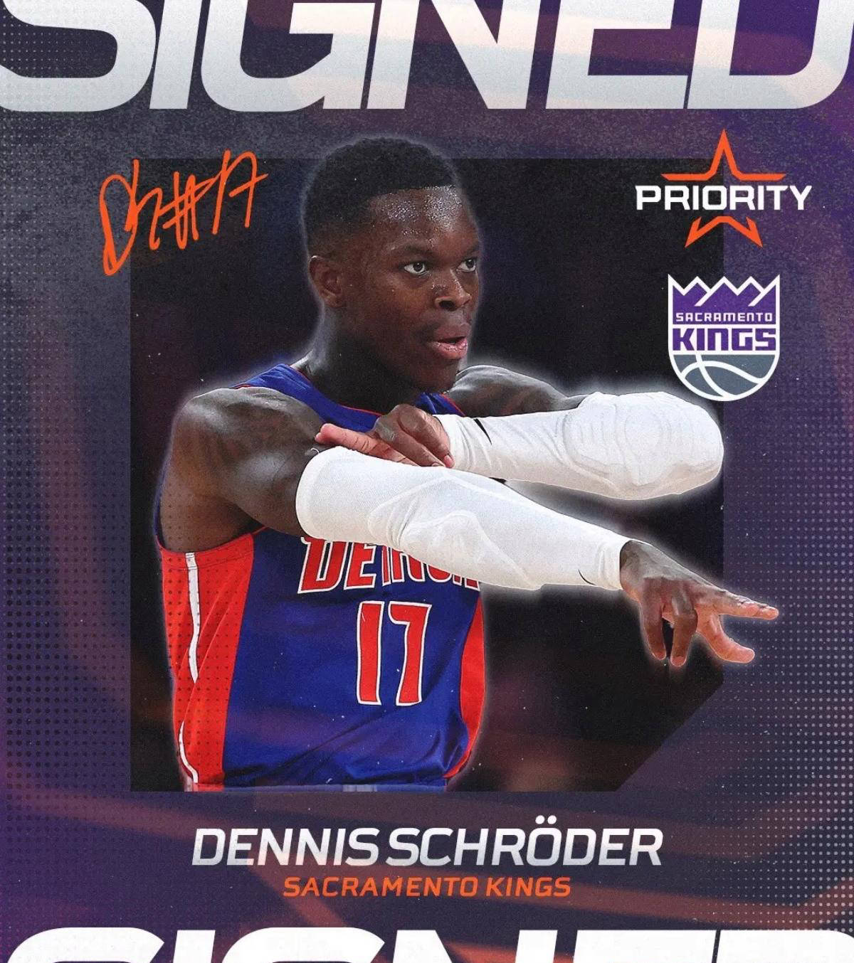 丹尼斯施罗德正式签约萨克拉门托国王萨克拉门托国王
，合同总价值4500万美元